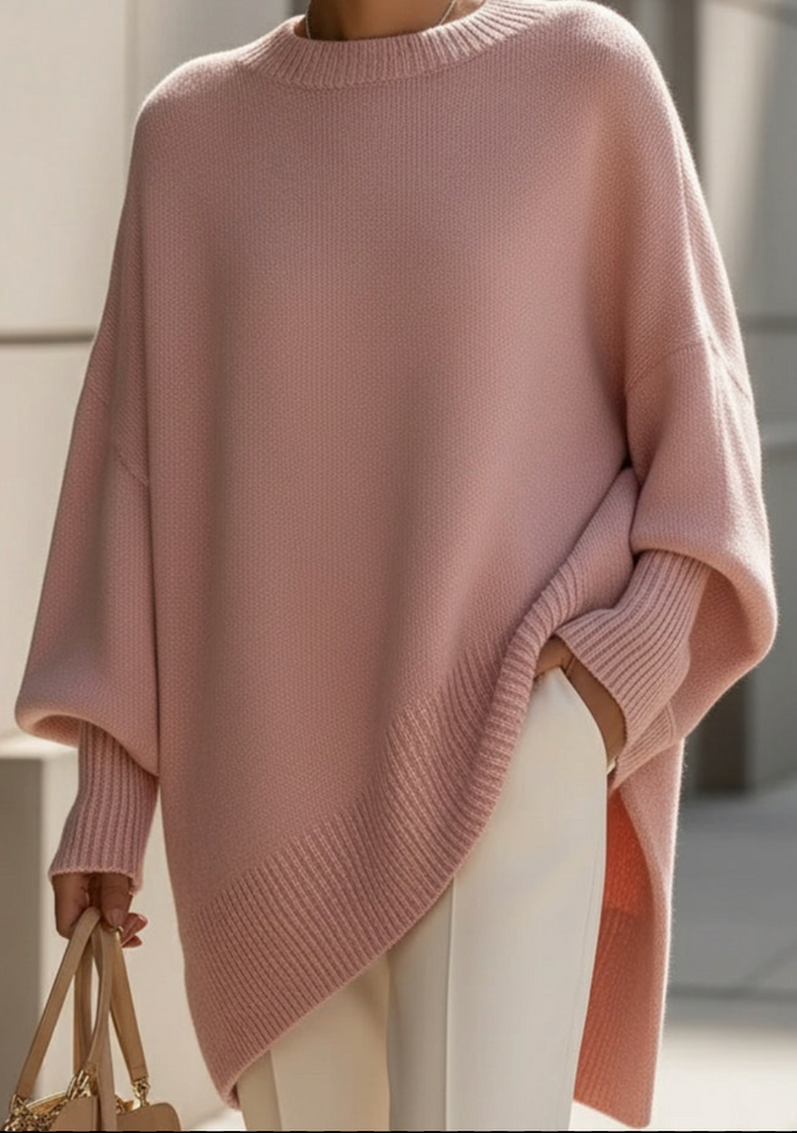 Halvara | Women's Oversized Batwing Knit Sweater - Grey - Image 8