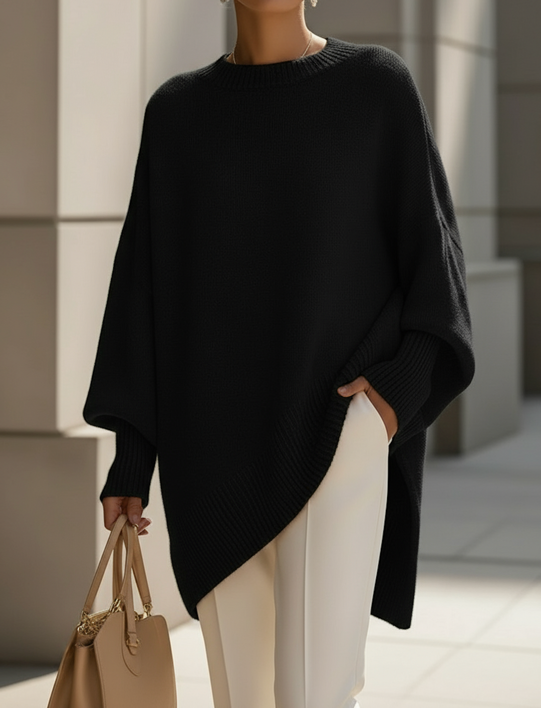 Halvara | Women's Oversized Batwing Knit Sweater - Grey - Image 9