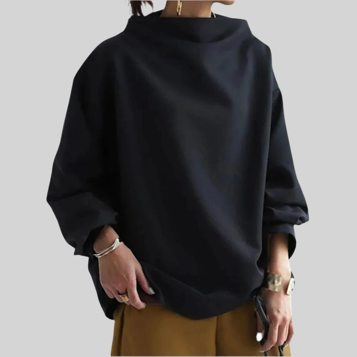 Halvara | Women's Oversized Mock Neck Sweater - Black - Image 1