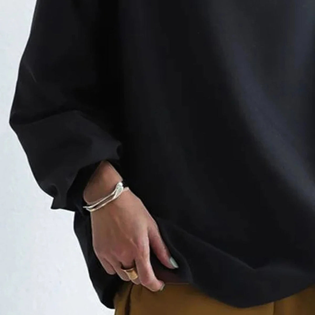Halvara | Women's Oversized Mock Neck Sweater - Black - Image 3