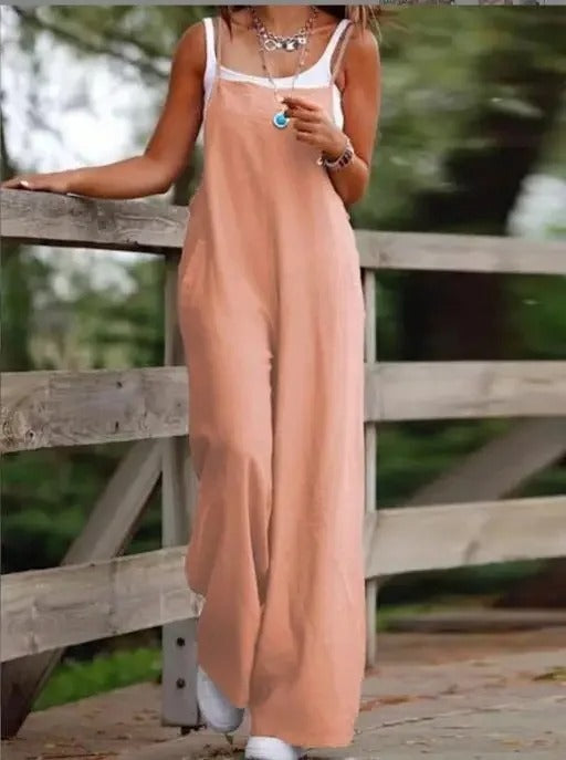 Harlow | Women's Wide Leg Bib Overall Jumpsuit - Brown - Image 10