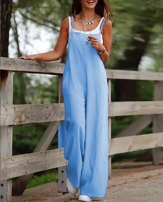 Harlow | Women's Wide Leg Bib Overall Jumpsuit - Brown - Image 2