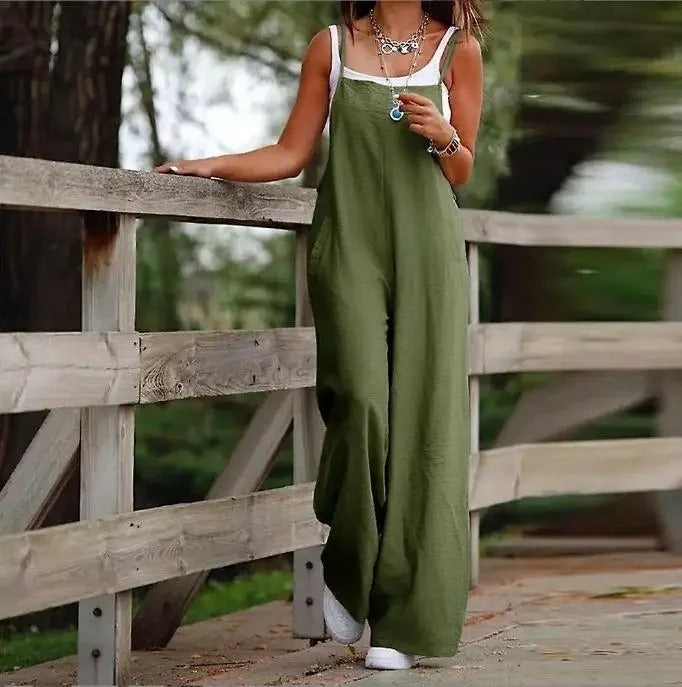 Harlow | Women's Wide Leg Bib Overall Jumpsuit - Brown - Image 4