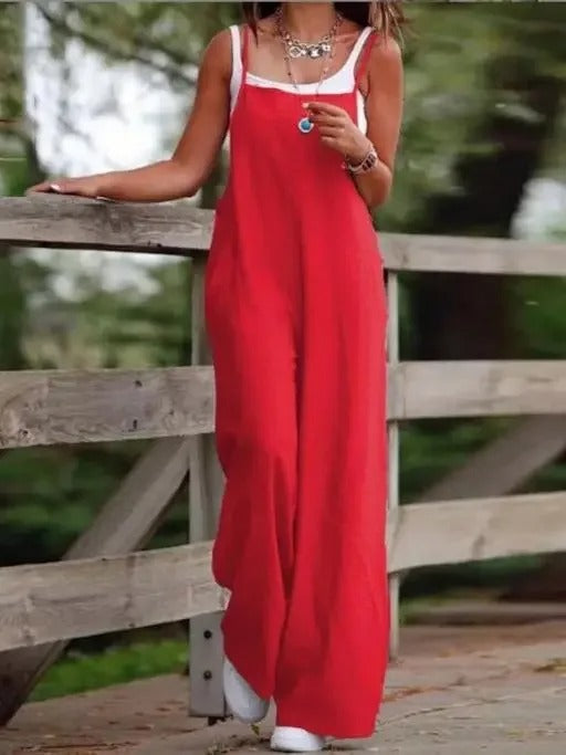 Harlow | Women's Wide Leg Bib Overall Jumpsuit - Brown - Image 5