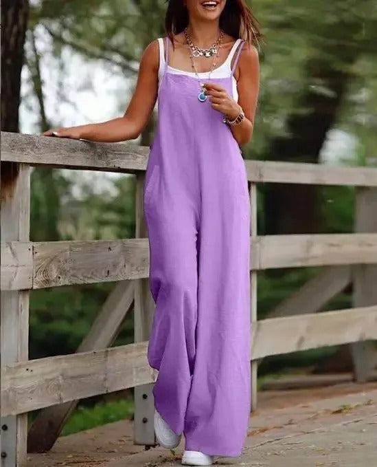 Harlow | Women's Wide Leg Bib Overall Jumpsuit - Brown - Image 7