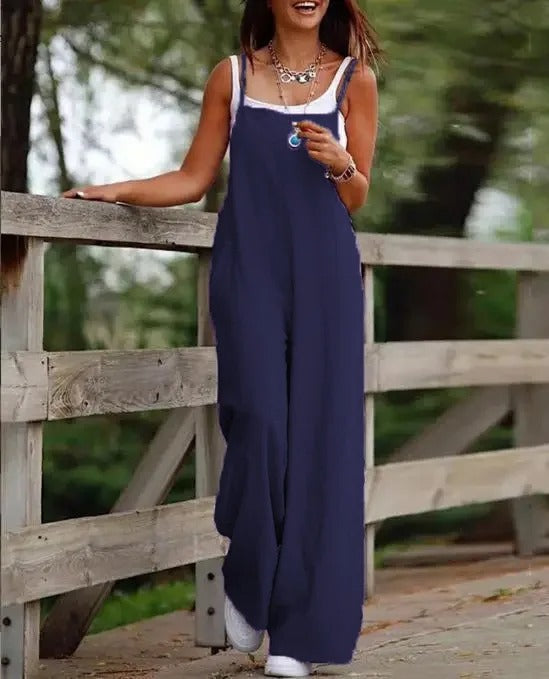 Harlow | Women's Wide Leg Bib Overall Jumpsuit - Brown - Image 9
