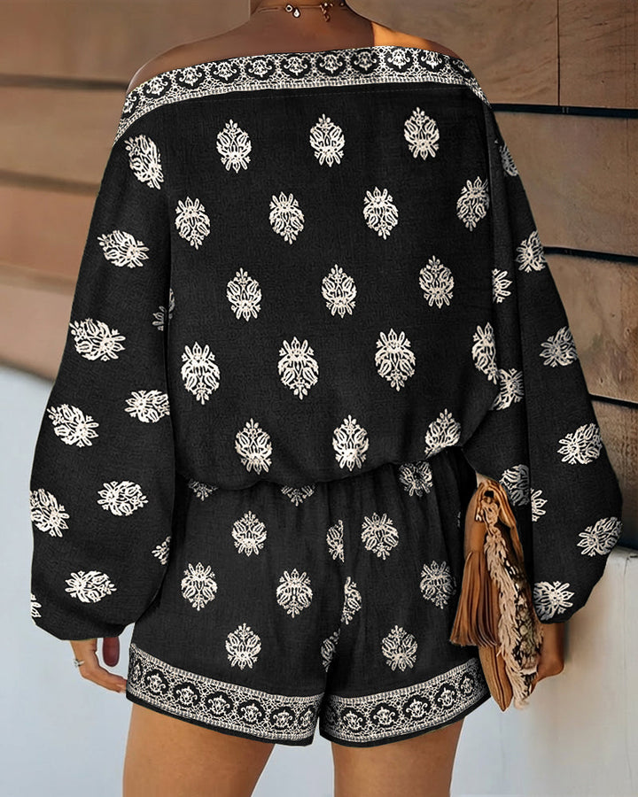 Indira | Women's Off-Shoulder Boho Print Two-Piece Set - Olive Green - Image 12