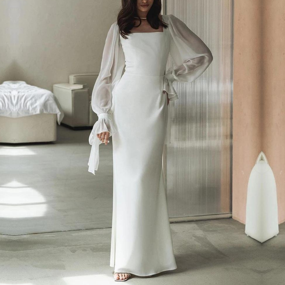 Jessamine | Women's Square Neck Long Sleeve Maxi Dress - White - Image 1