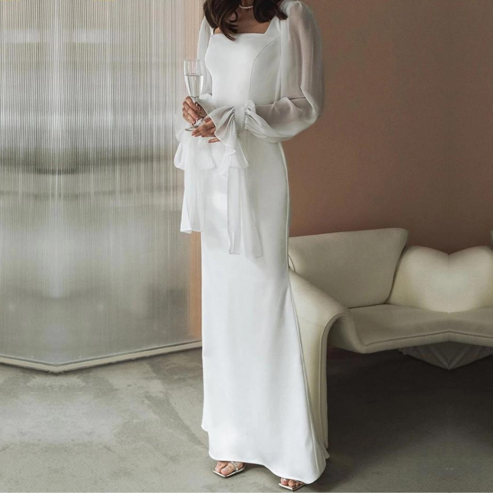 Jessamine | Women's Square Neck Long Sleeve Maxi Dress - White - Image 2