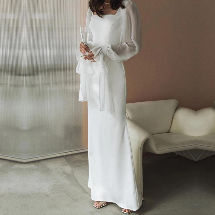 Jessamine | Women's Square Neck Long Sleeve Maxi Dress - White - Image 2