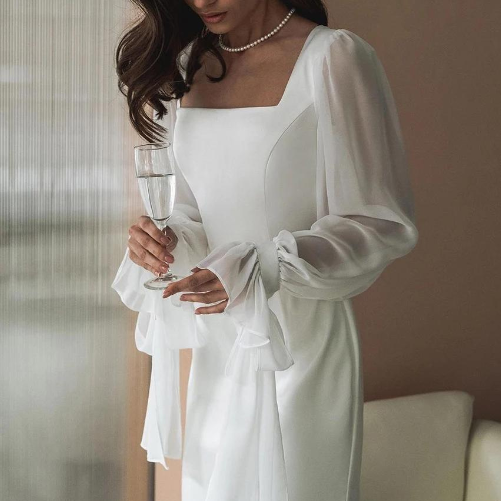 Jessamine | Women's Square Neck Long Sleeve Maxi Dress - White - Image 4