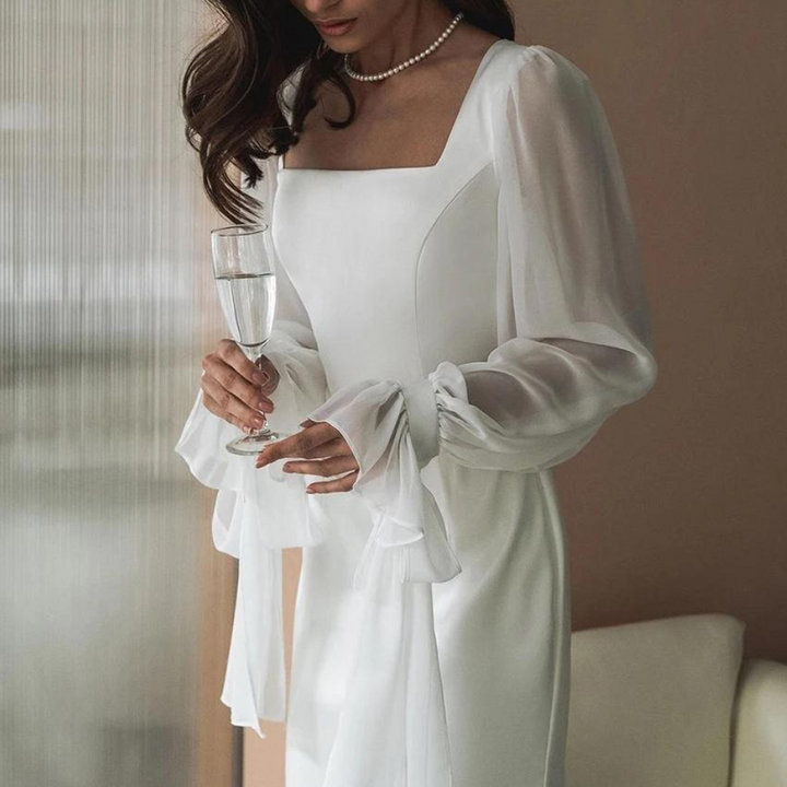 Jessamine | Women's Square Neck Long Sleeve Maxi Dress - White - Image 4