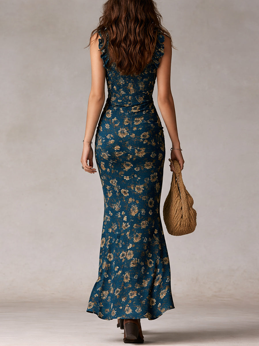 Juliana | Women's Floral Ruffle Strap Maxi Dress - Green - Image 5