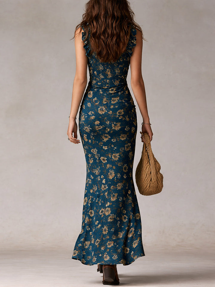 Juliana | Women's Floral Ruffle Strap Maxi Dress - Green - Image 5