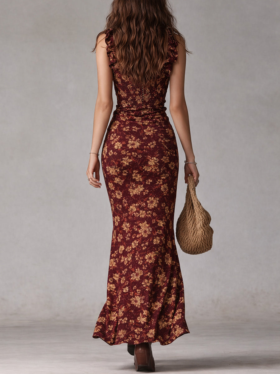 Juliana | Women's Floral Ruffle Strap Maxi Dress - Green - Image 7