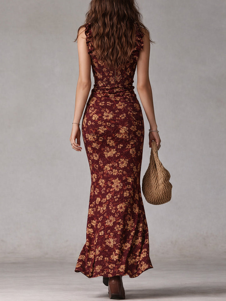 Juliana | Women's Floral Ruffle Strap Maxi Dress - Green - Image 7