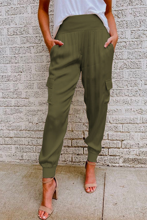 Kaia | Women's High Waist Cargo Jogger Pants - Champagne - Image 2