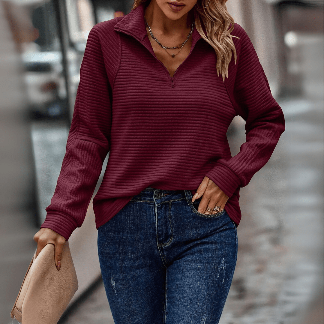 Lavra | Women's Half-Zip Pullover Sweater - Pink - Image 6