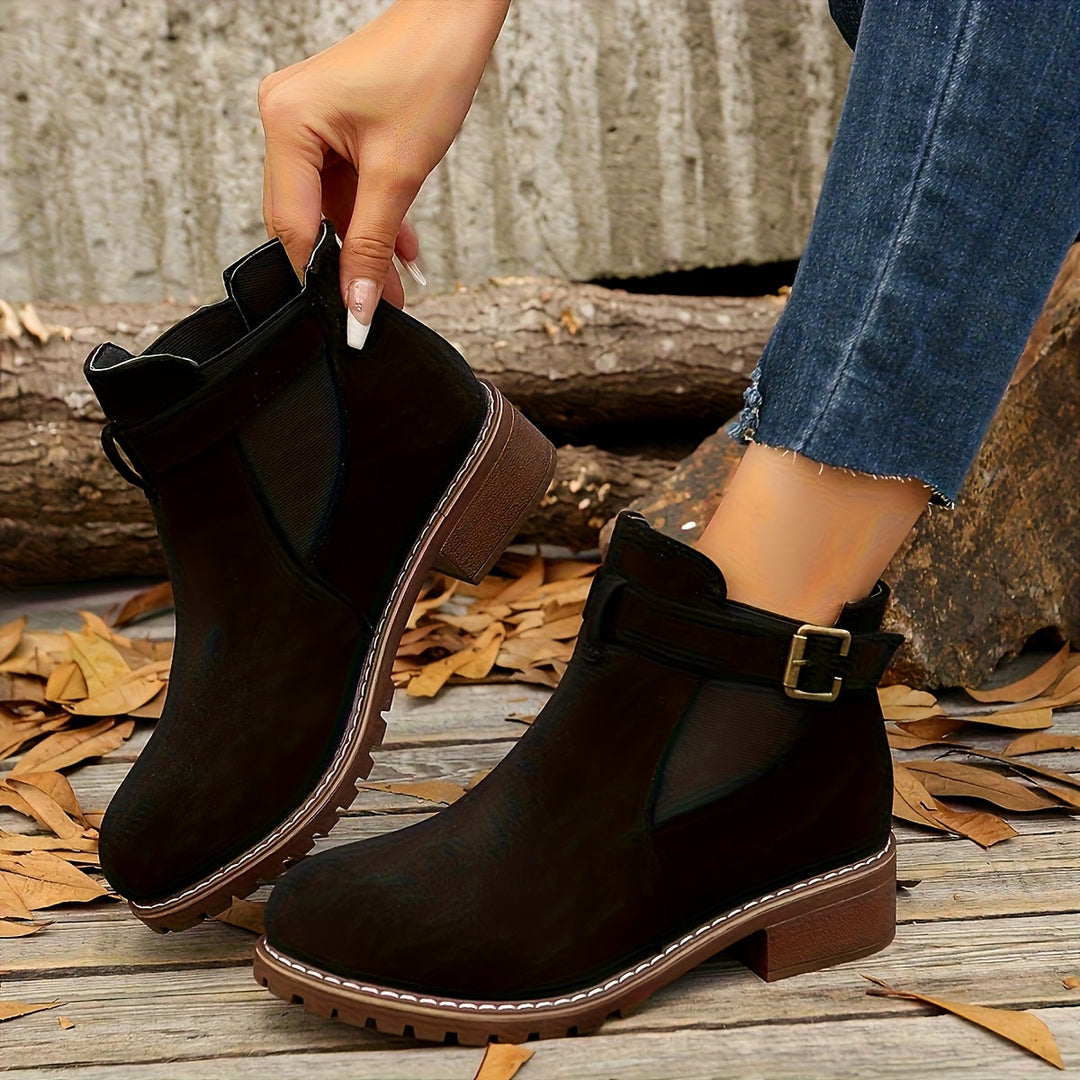 Lennox | Women's Chelsea Ankle Boot with Block Heel - Brown - Image 3
