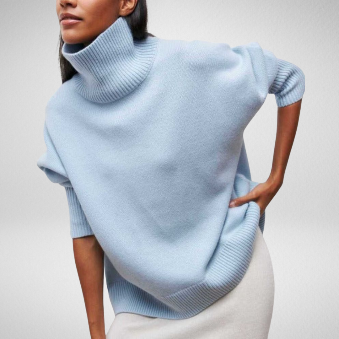 Linnea | Women's Oversized Turtleneck Sweater - Light Blue - Image 1