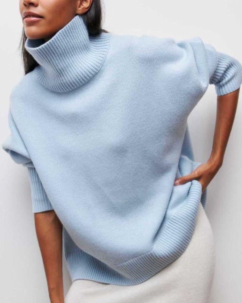 Linnea | Women's Oversized Turtleneck Sweater - Light Blue - Image 2