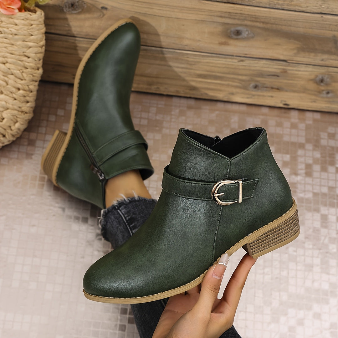 Lorette | Women's Chelsea Ankle Boot with Buckle Detail - Dark Green - Image 1