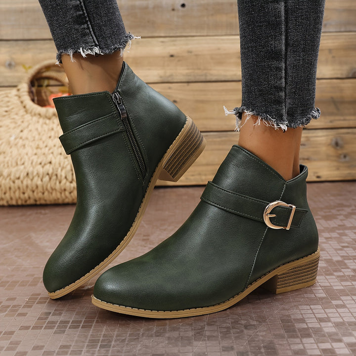 Lorette | Women's Chelsea Ankle Boot with Buckle Detail - Dark Green - Image 10