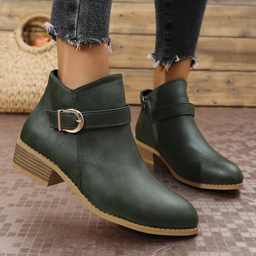 Lorette | Women's Chelsea Ankle Boot with Buckle Detail - Dark Green - Image 12