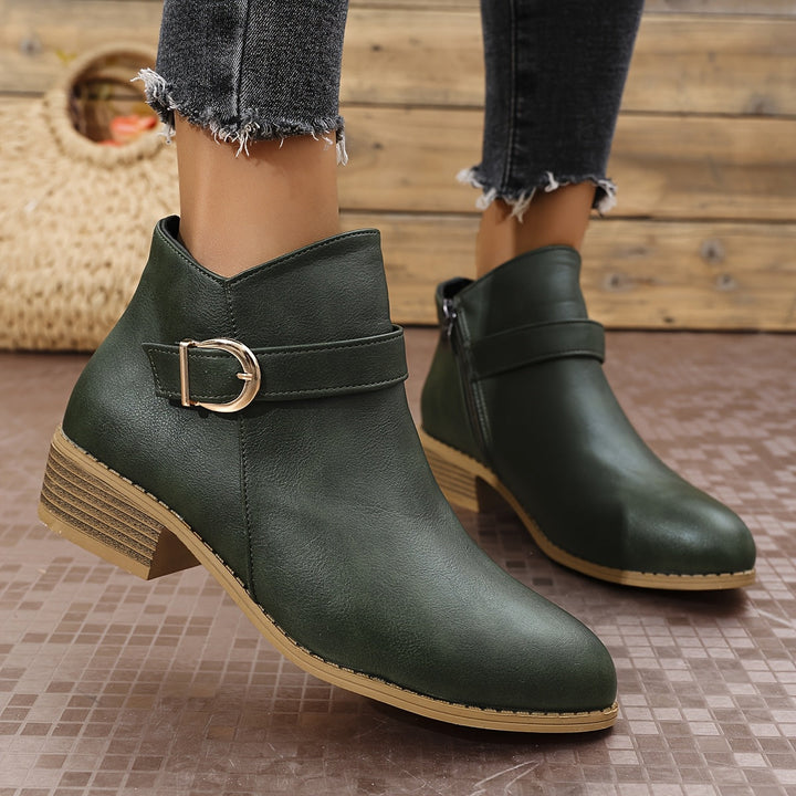 Lorette | Women's Chelsea Ankle Boot with Buckle Detail - Dark Green - Image 12