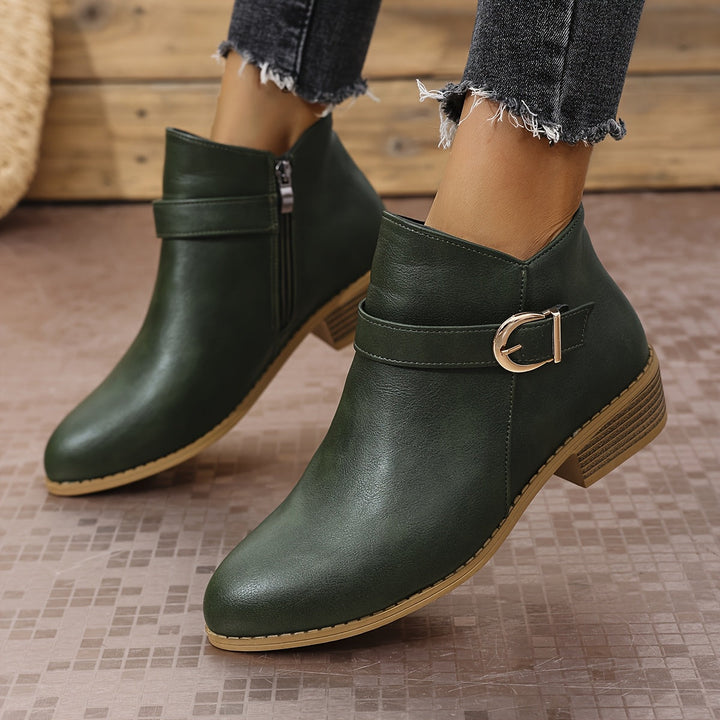 Lorette | Women's Chelsea Ankle Boot with Buckle Detail - Dark Green - Image 13