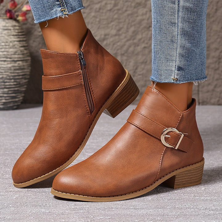 Lorette | Women's Chelsea Ankle Boot with Buckle Detail - Dark Green - Image 3