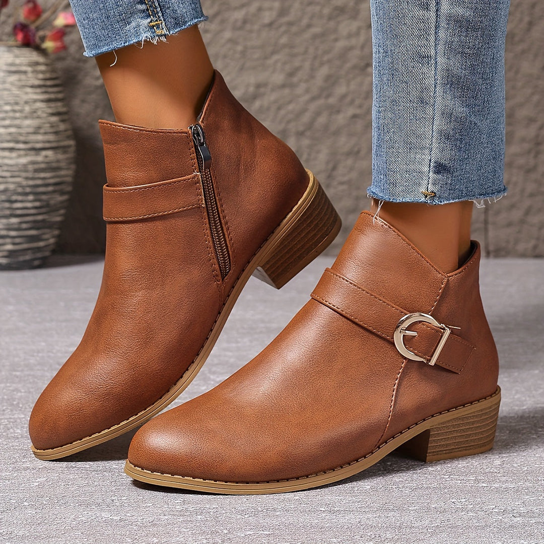 Lorette | Women's Chelsea Ankle Boot with Buckle Detail - Dark Green - Image 8