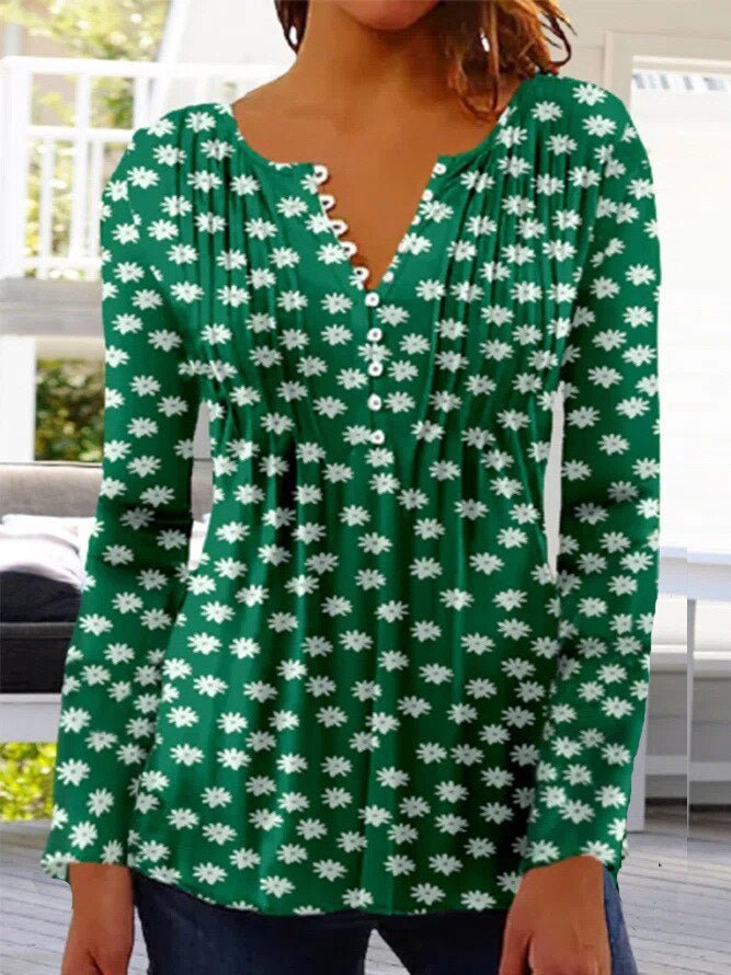Lorette | Women's Floral Henley 3/4 Sleeve Blouse - White - Image 6