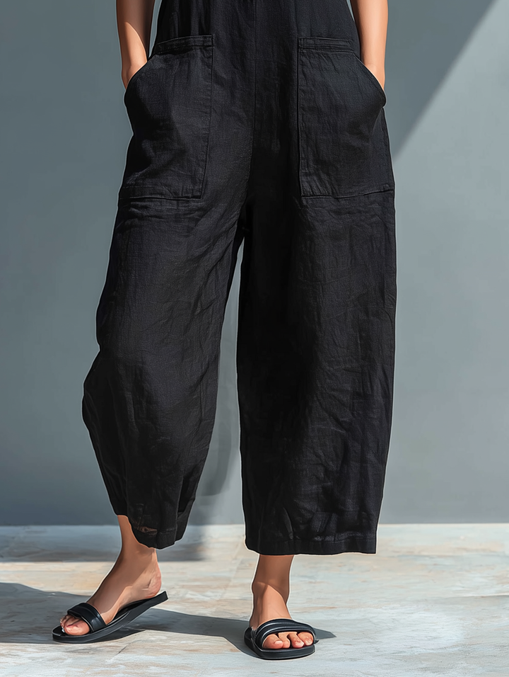 Lysandra | Women's Sleeveless Button Front Wide Leg Jumpsuit - Black - Image 7