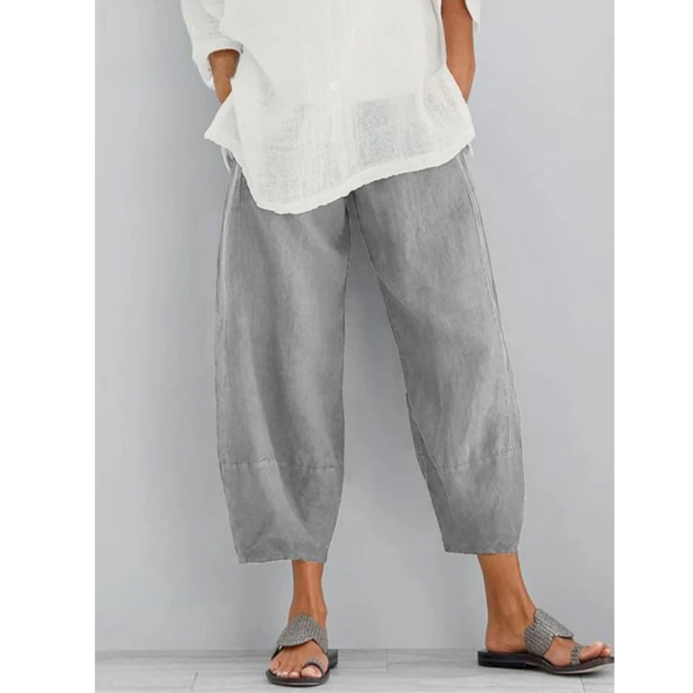 Maevis | Women's Elastic Waist Cropped Harem Pants - Khaki - Image 2