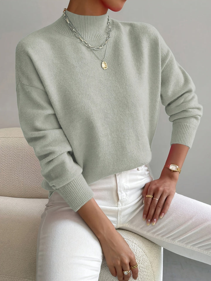 Maren | Women's Mock Neck Relaxed Fit Sweater - White - Image 10