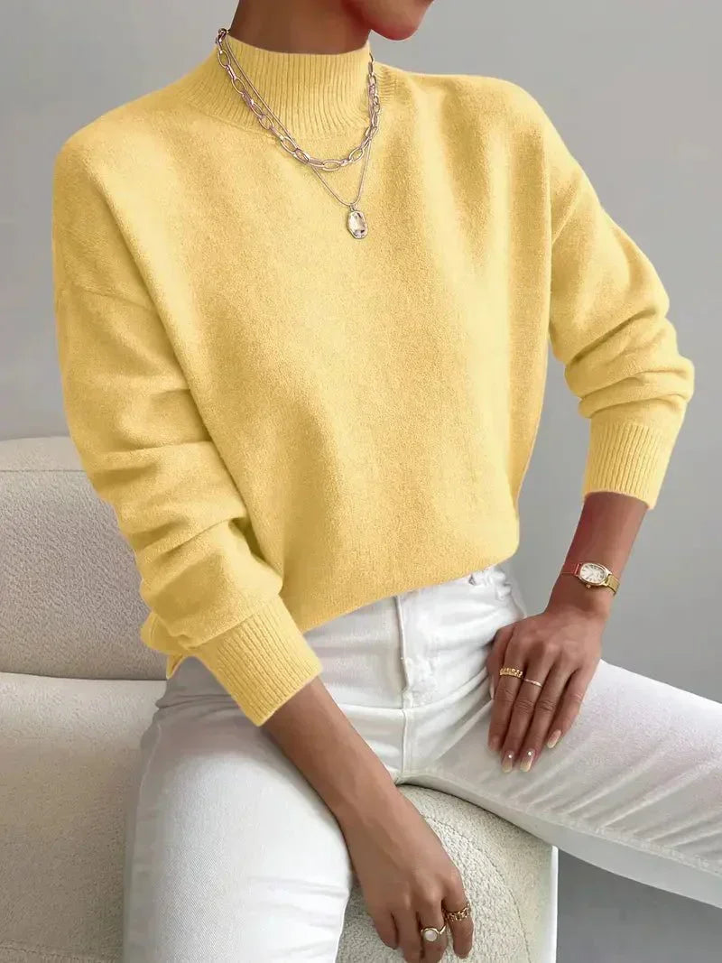 Maren | Women's Mock Neck Relaxed Fit Sweater - White - Image 3