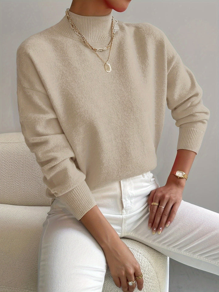 Maren | Women's Mock Neck Relaxed Fit Sweater - White - Image 4