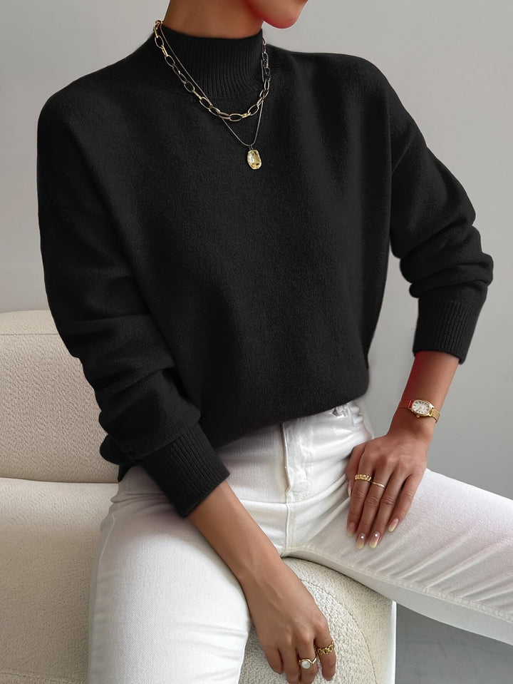 Maren | Women's Mock Neck Relaxed Fit Sweater - White - Image 5
