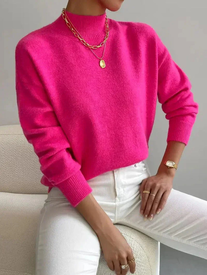 Maren | Women's Mock Neck Relaxed Fit Sweater - White - Image 6