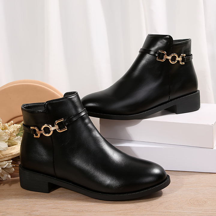 Marlowe | Women's Chelsea Ankle Boot with Gold Chain - Black - Image 1