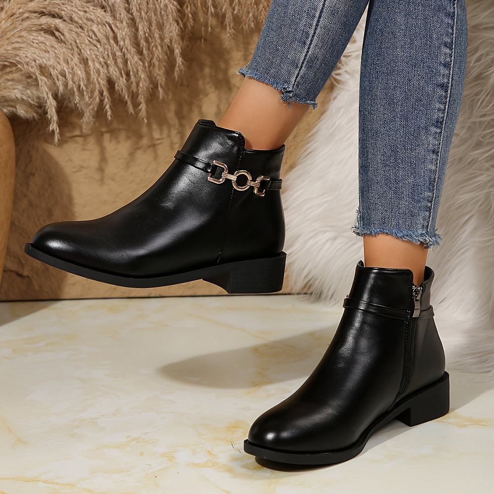 Marlowe | Women's Chelsea Ankle Boot with Gold Chain - Black - Image 2