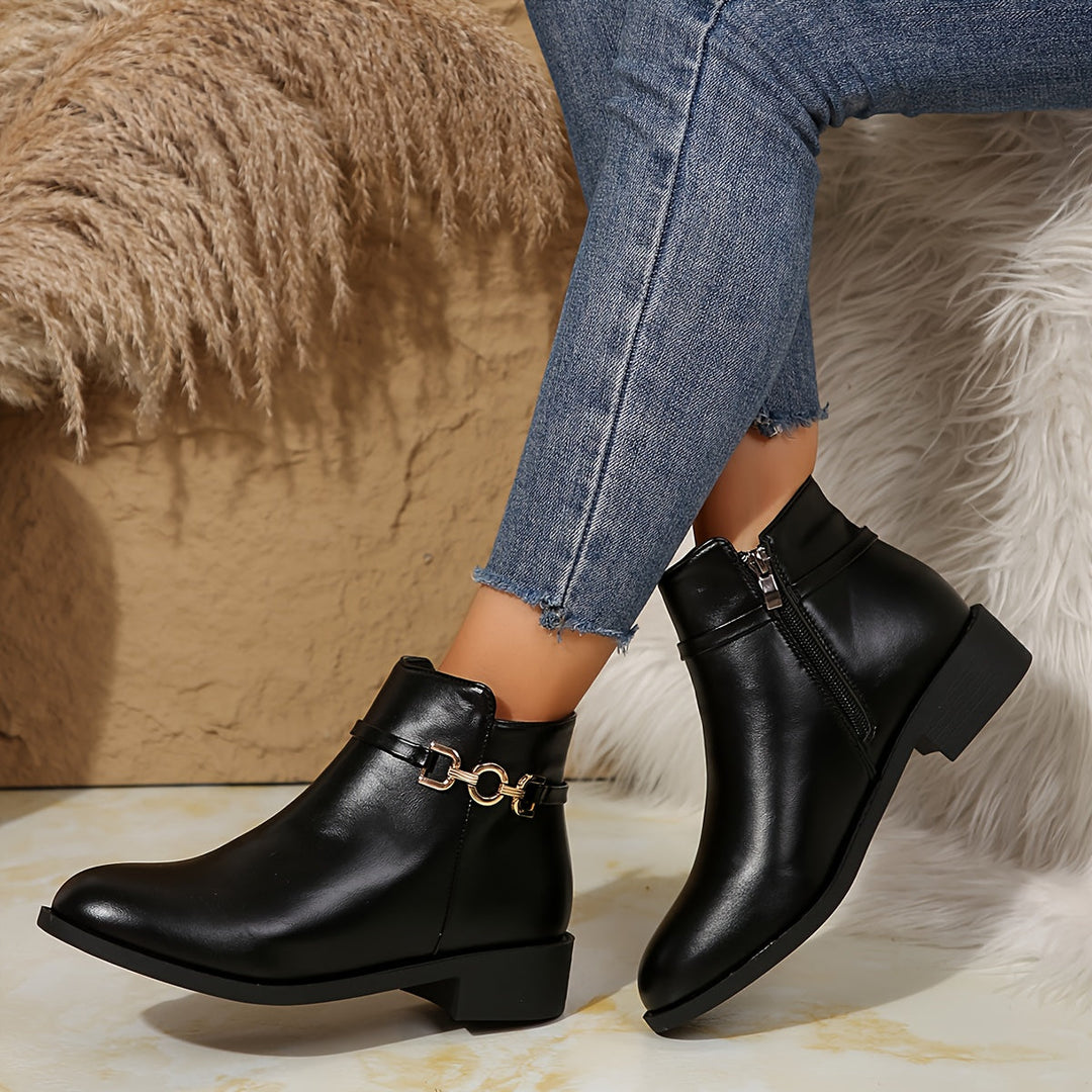 Marlowe | Women's Chelsea Ankle Boot with Gold Chain - Black - Image 3