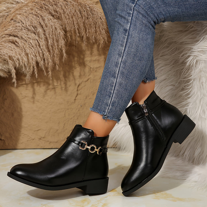 Marlowe | Women's Chelsea Ankle Boot with Gold Chain - Black - Image 3