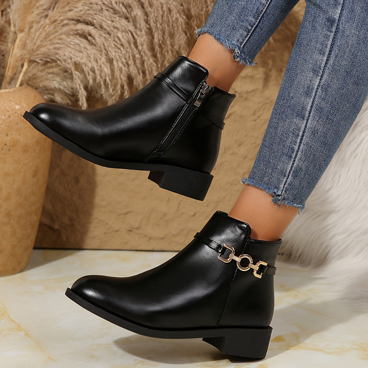 Marlowe | Women's Chelsea Ankle Boot with Gold Chain - Black - Image 5