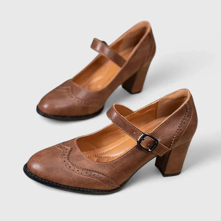Meredith | Women's Mary Jane Block Heel Shoes - Brown - Image 2