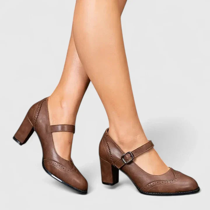 Meredith | Women's Mary Jane Block Heel Shoes - Brown - Image 6