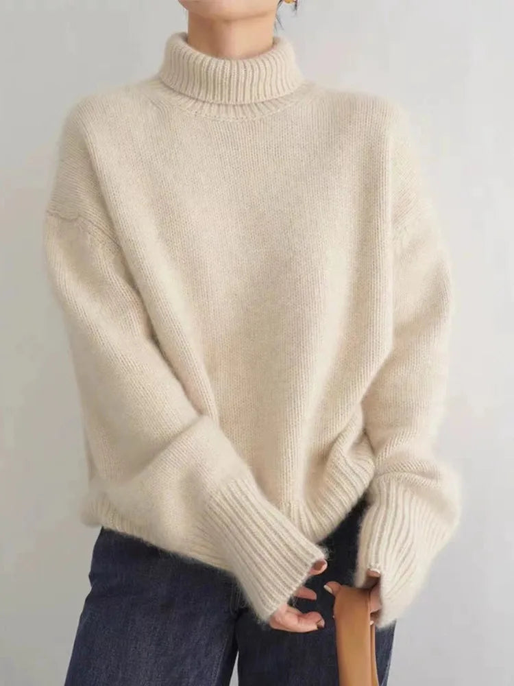 Merova | Women's Turtleneck Sweater Relaxed Fit - Cream - Image 2