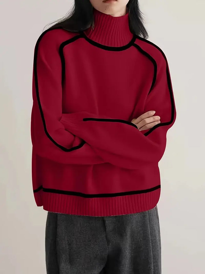 Mervyn | Women's Turtleneck Sweater with Contrast Piping - Camel - Image 12