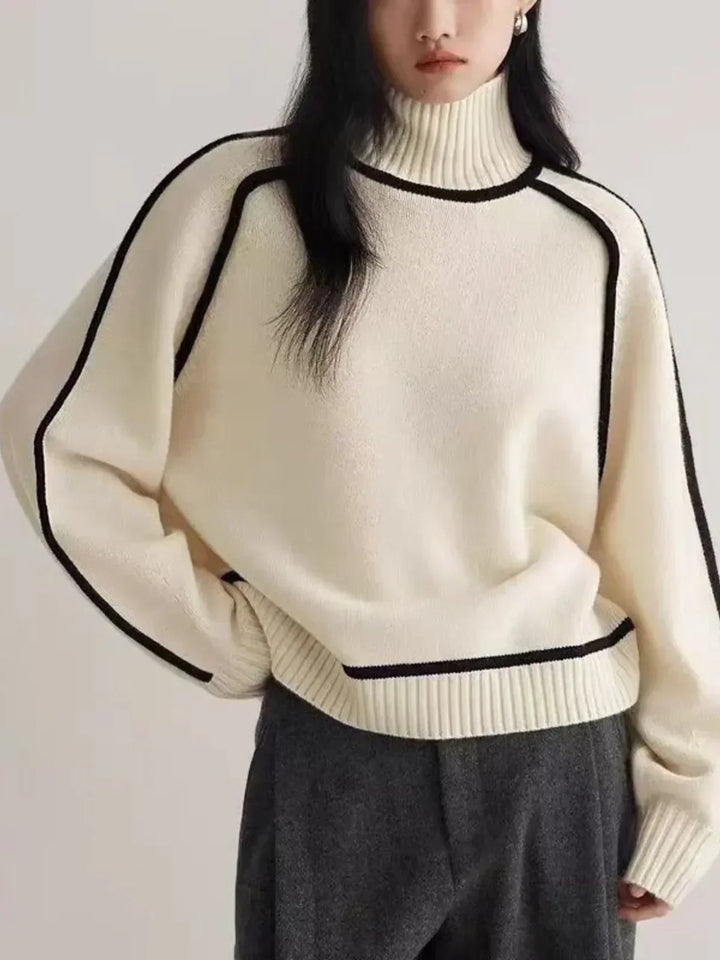 Mervyn | Women's Turtleneck Sweater with Contrast Piping - Camel - Image 7